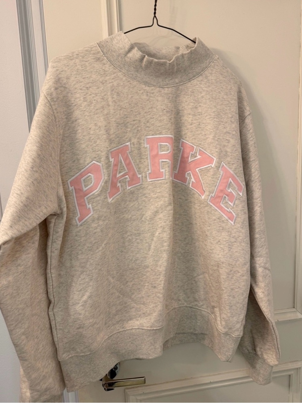 Parke Varsity Mockneck Sweatshirt in Gray & Pink